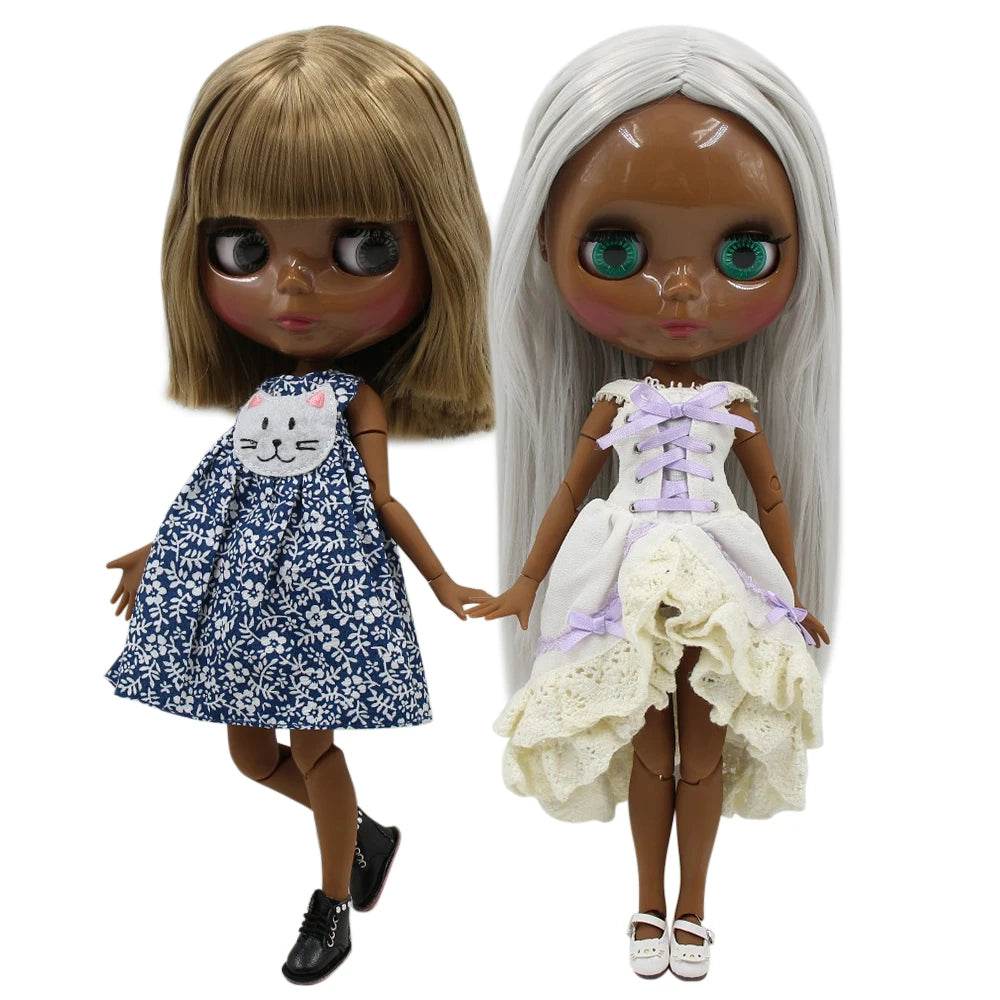 ICY DBS Blyth Doll Super Black Skin Joint Body Shiny Face 30cm Anime Nude Doll Girls Gift - ToylandEU