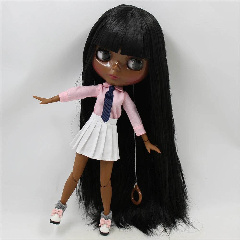 ICY DBS Blyth Doll Super Black Skin Joint Body Shiny Face 30cm Anime Nude Doll Girls Gift - ToylandEU