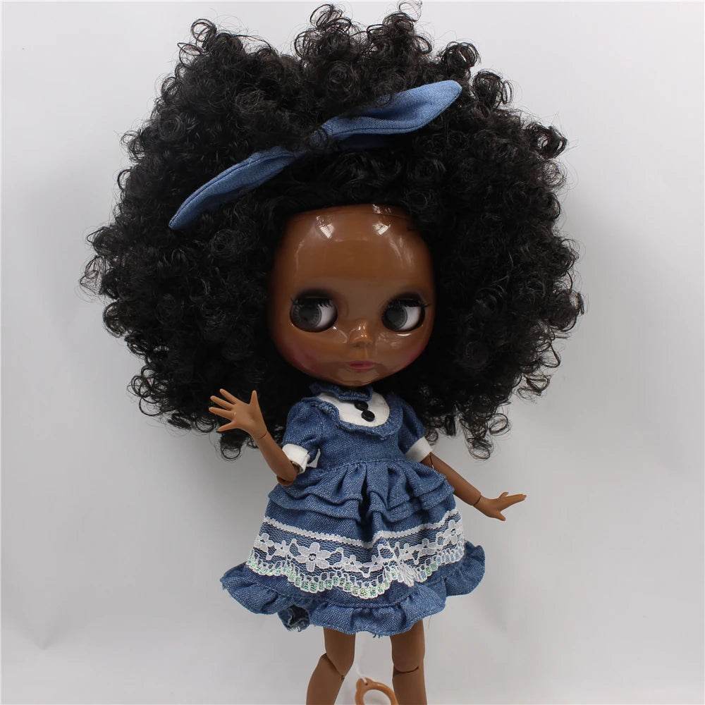 ICY DBS Blyth Doll Super Black Skin Joint Body Shiny Face 30cm Anime Nude Doll Girls Gift - ToylandEU
