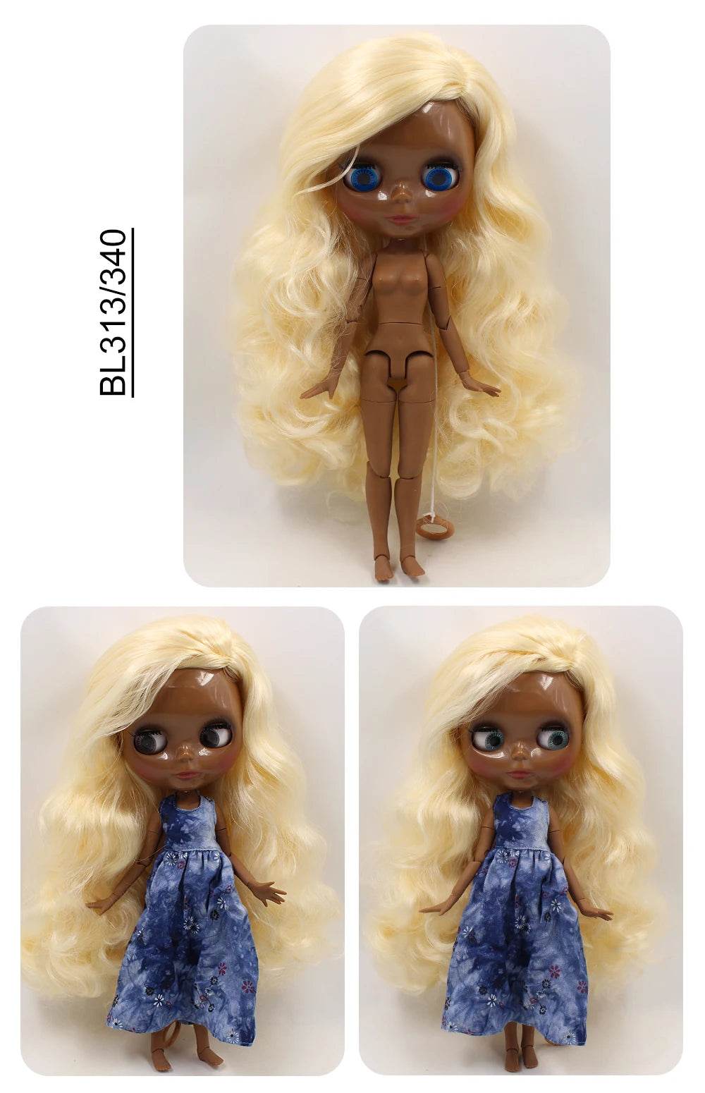 ICY DBS Blyth Doll Super Black Skin Joint Body Shiny Face 30cm Anime Nude Doll Girls Gift - ToylandEU
