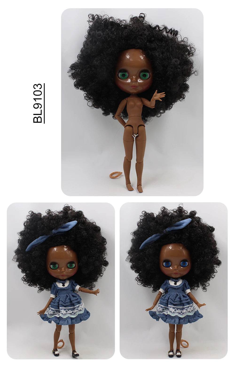 ICY DBS Blyth Doll Super Black Skin Joint Body Shiny Face 30cm Anime Nude Doll Girls Gift - ToylandEU