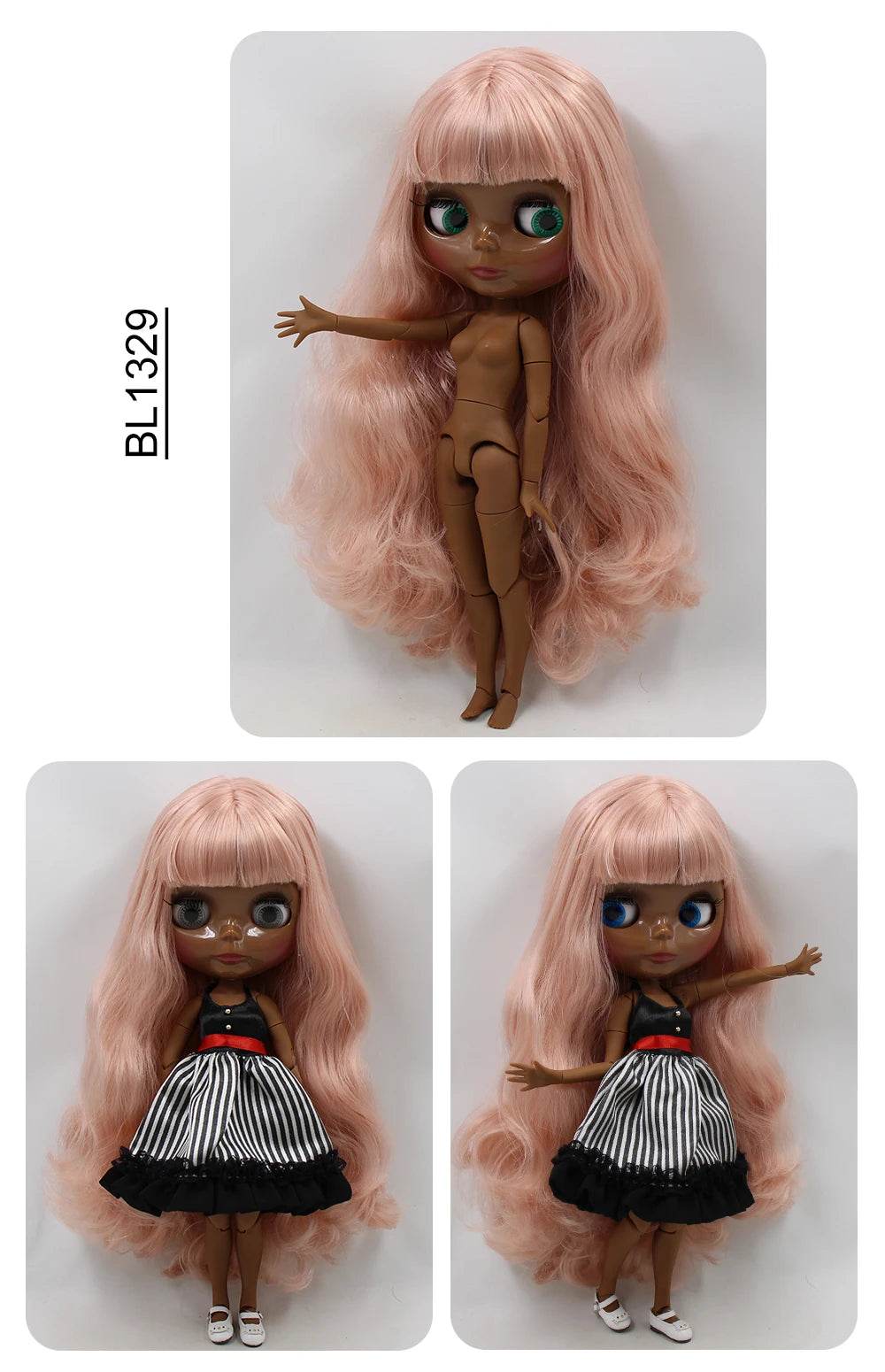 ICY DBS Blyth Doll Super Black Skin Joint Body Shiny Face 30cm Anime Nude Doll Girls Gift - ToylandEU