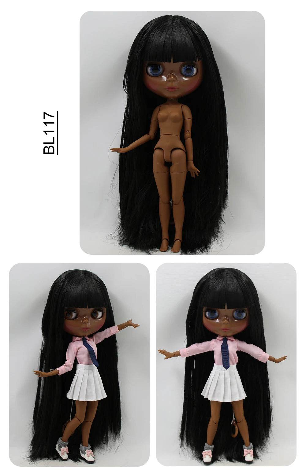 ICY DBS Blyth Doll Super Black Skin Joint Body Shiny Face 30cm Anime Nude Doll Girls Gift - ToylandEU