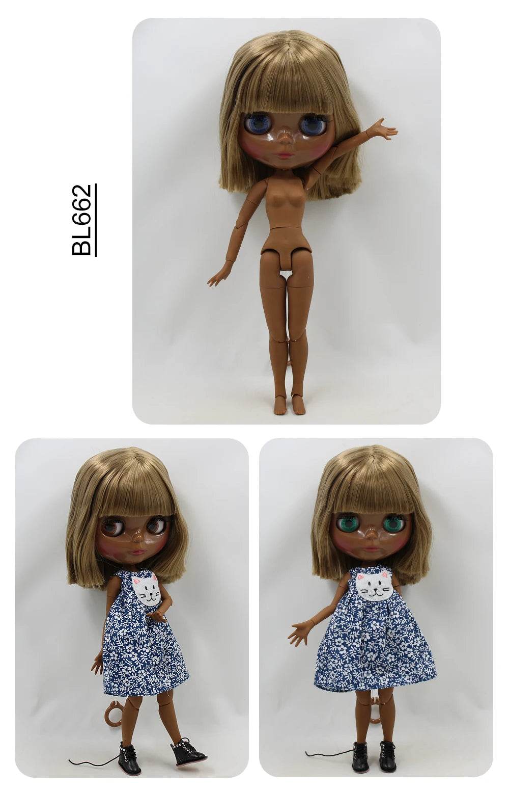 ICY DBS Blyth Doll Super Black Skin Joint Body Shiny Face 30cm Anime Nude Doll Girls Gift - ToylandEU