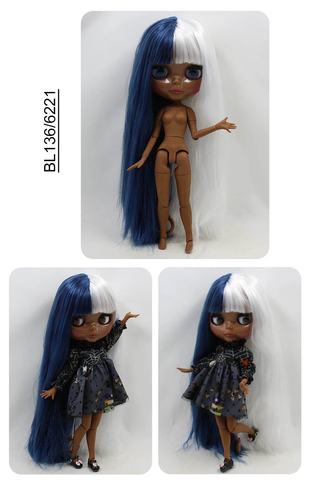 ICY DBS Blyth Doll Super Black Skin Joint Body Shiny Face 30cm Anime Nude Doll Girls Gift - ToylandEU