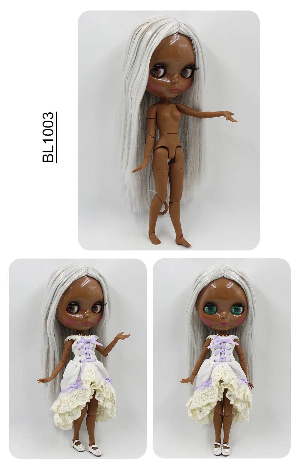 ICY DBS Blyth Doll Super Black Skin Joint Body Shiny Face 30cm Anime Nude Doll Girls Gift - ToylandEU