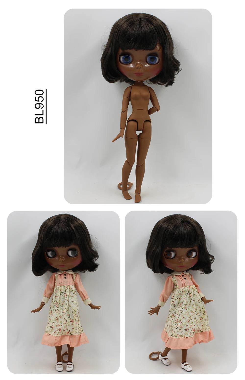 ICY DBS Blyth Doll Super Black Skin Joint Body Shiny Face 30cm Anime Nude Doll Girls Gift - ToylandEU