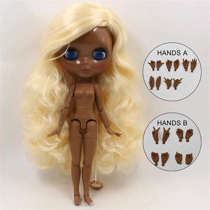 ICY DBS Blyth Doll Super Black Skin Joint Body Shiny Face 30cm Anime Nude Doll Girls Gift - ToylandEU