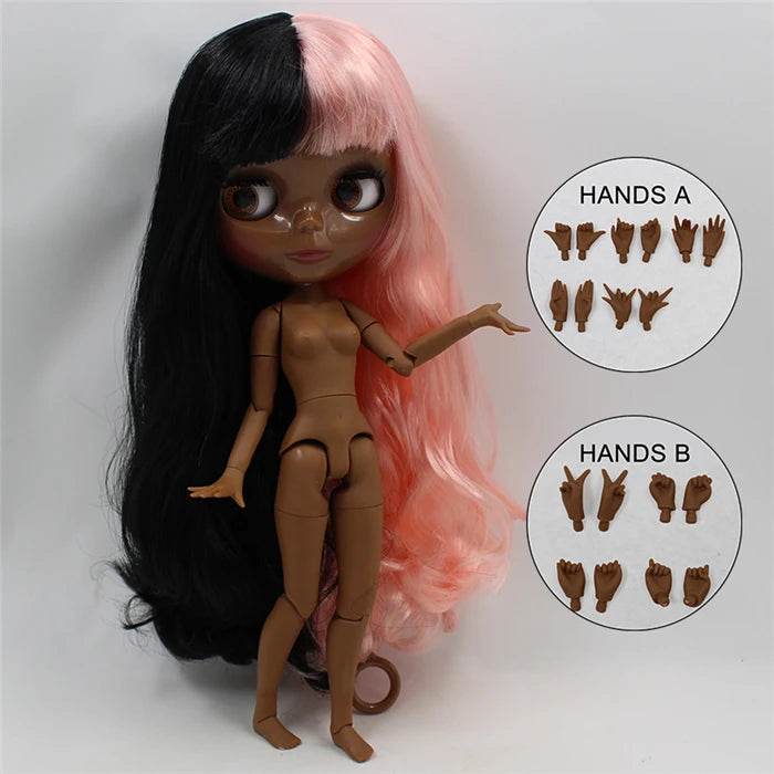 ICY DBS Blyth Doll Super Black Skin Joint Body Shiny Face 30cm Anime Nude Doll Girls Gift - ToylandEU