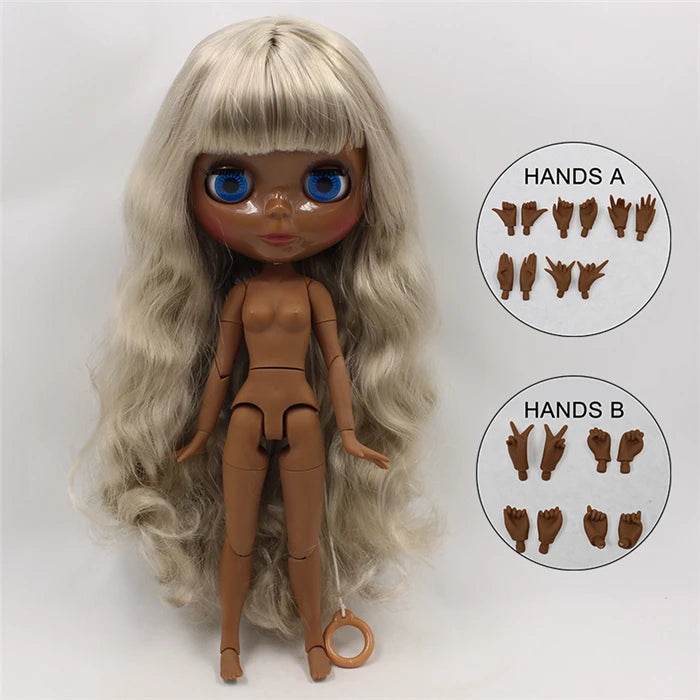 ICY DBS Blyth Doll Super Black Skin Joint Body Shiny Face 30cm Anime Nude Doll Girls Gift - ToylandEU
