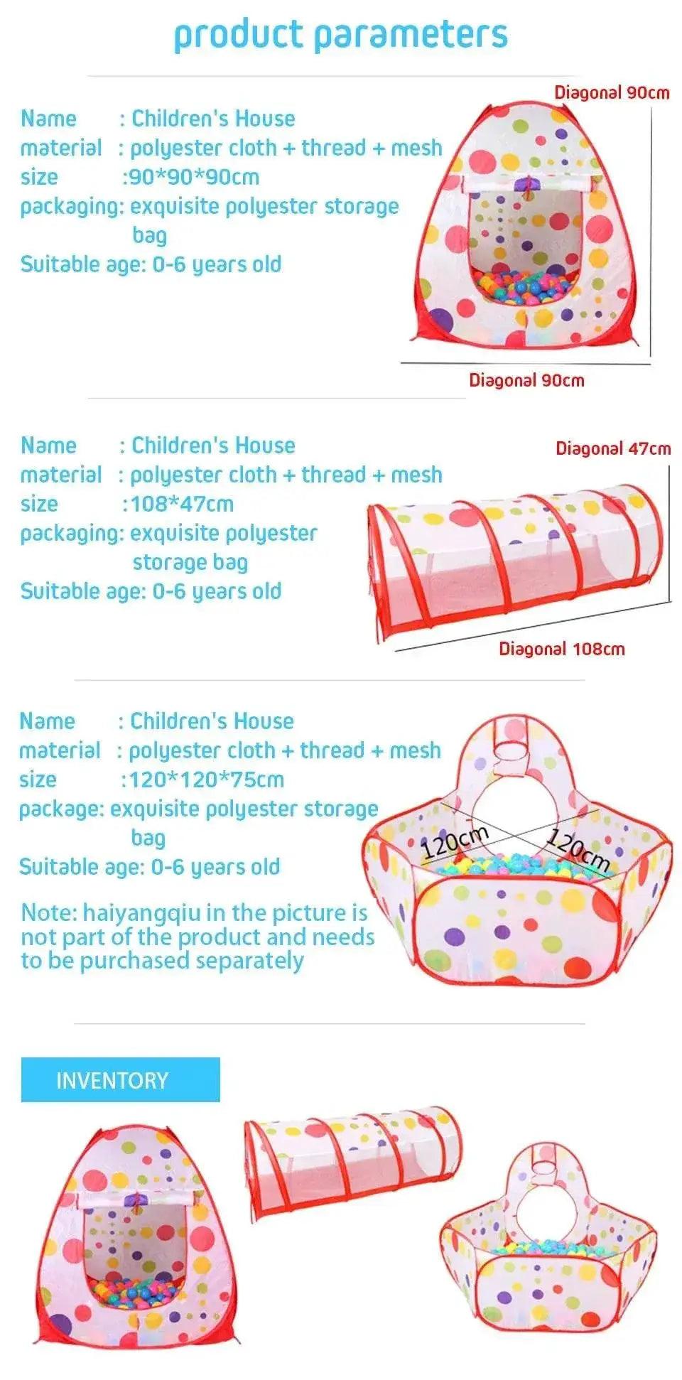  IMBABY 3 in 1 Ball Pool Folding Tent Tunnel for Kids -  ToylandEU™