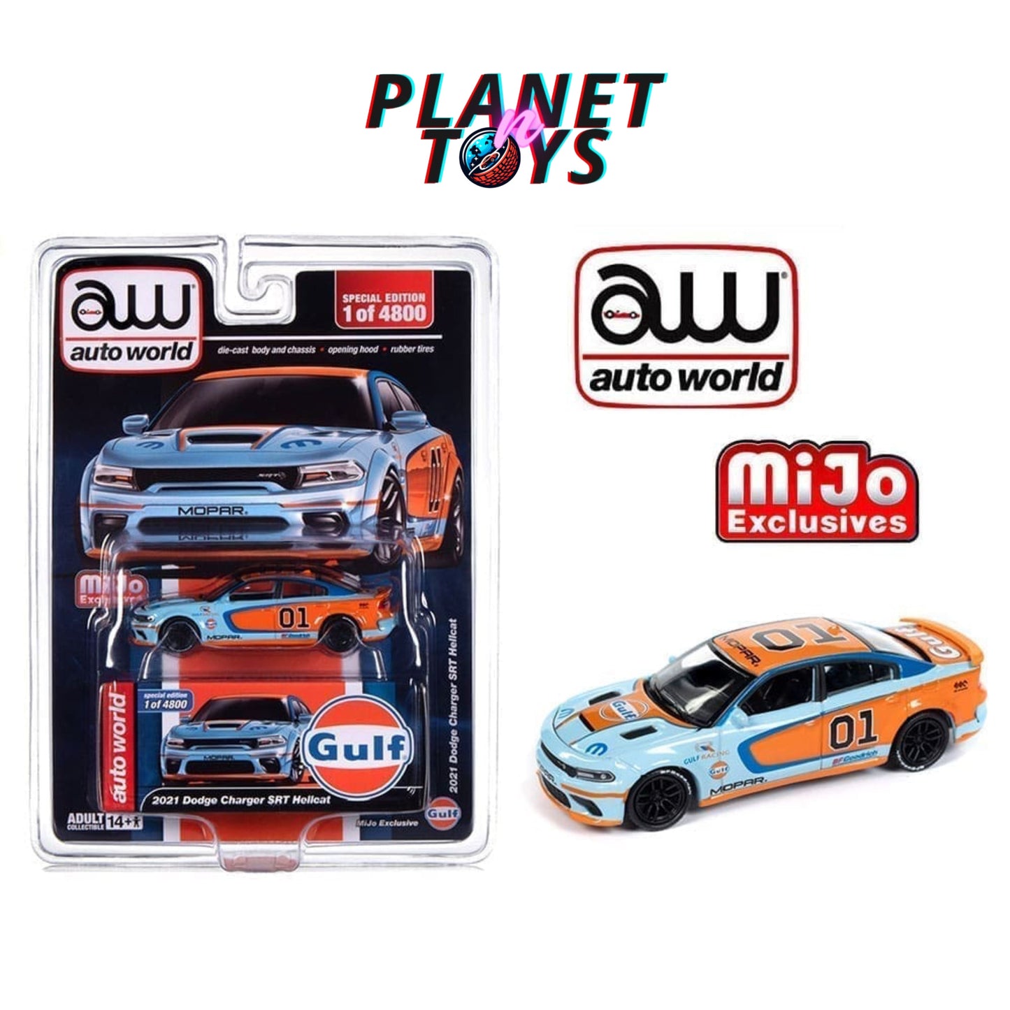 AutoWorld 1:64 2021 Dodge Charger SRT Hellcat Custom GULF Livery Limited 4,800 pieces – Mijo Exclusives