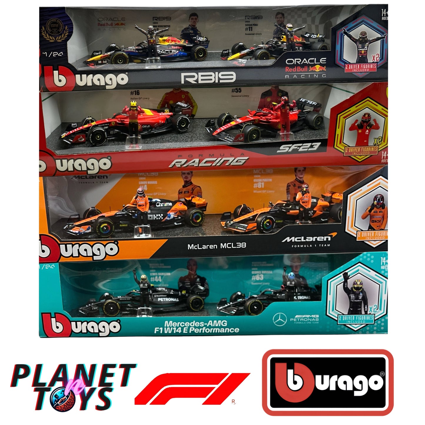 Formula One 1:24 Scale Race Cars With Driver Figures 2-Pack