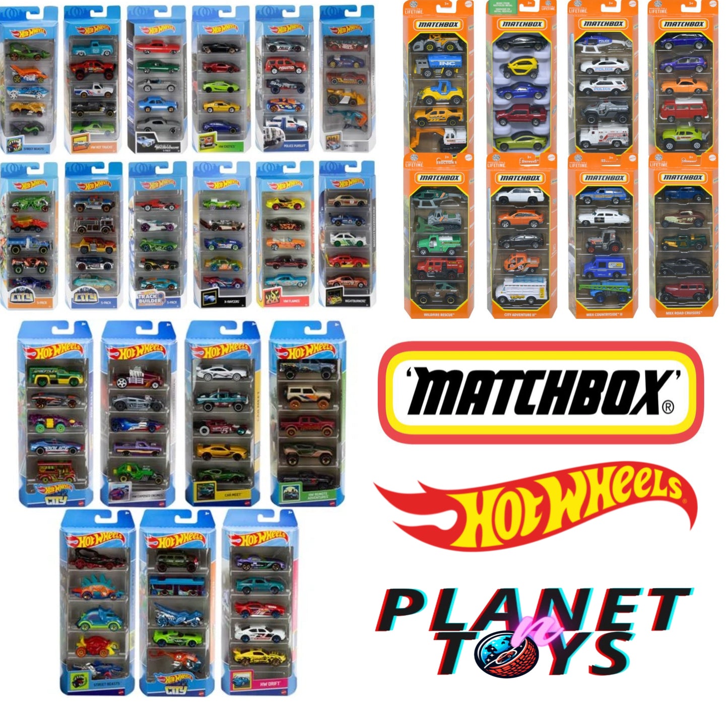 Hot Wheels / matchbox 5-cars Pack Assorted (Nissan, F1, Fast & Furious, Nightburnerz, Motor Show, & More)