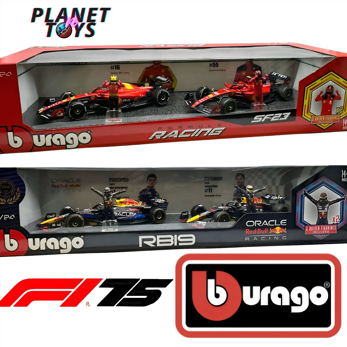 Formula One 1:24 Scale Race Cars With Driver Figures 2-Pack