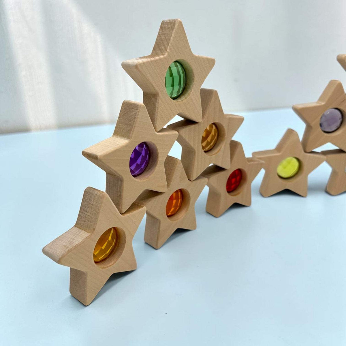 Wooden Star Blocks | 12 Piece Set | Faceted Gems | For Kids