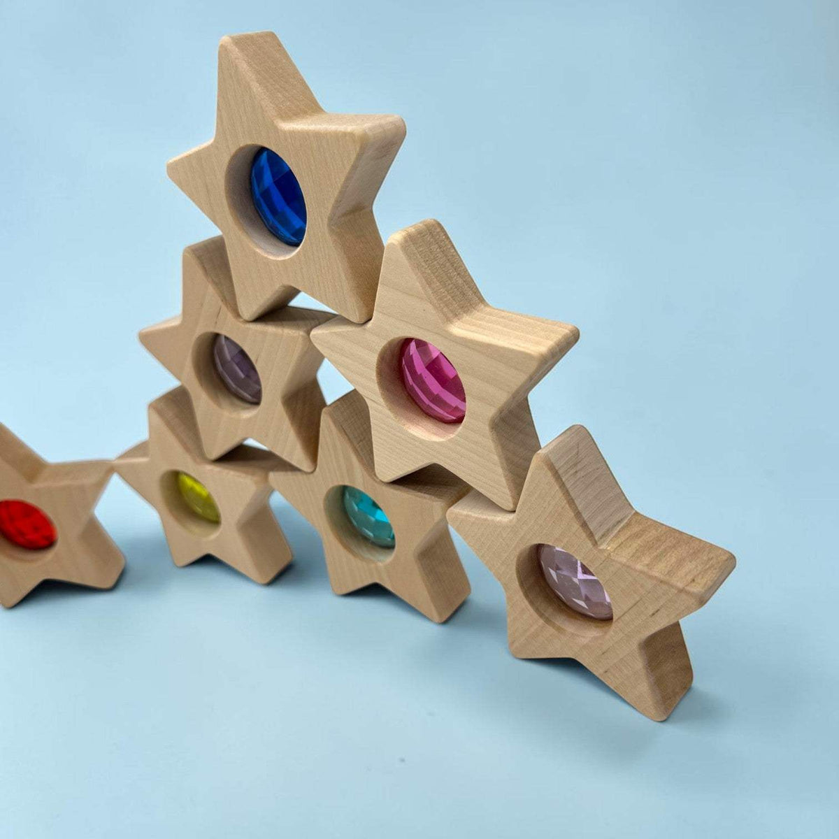 Wooden Star Blocks | 12 Piece Set | Faceted Gems | For Kids
