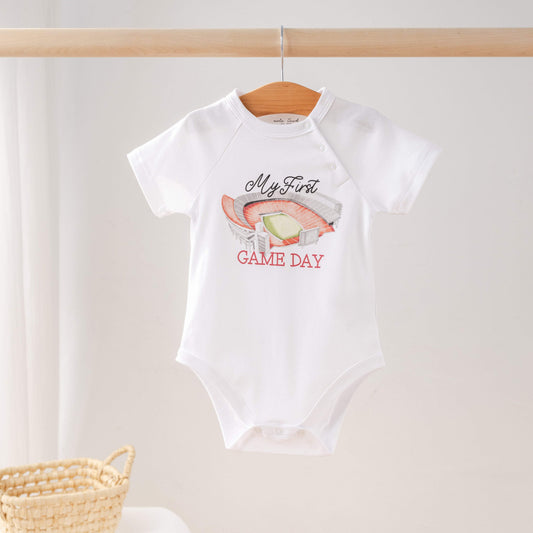 Organic Cotton Onesie | Georgia Bulldog Graphic | Infant Red Black | Game Day