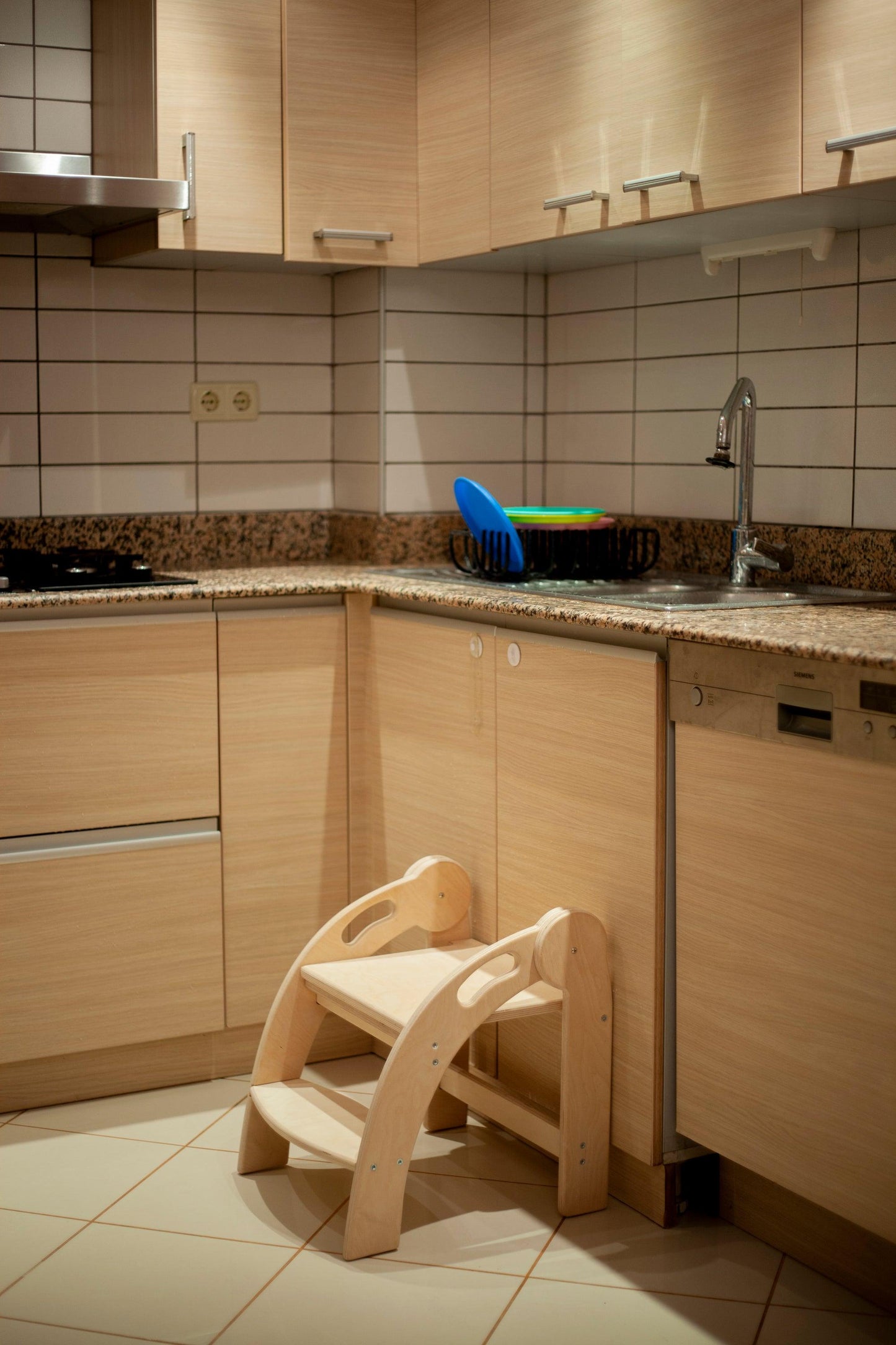 Foldable Montessori Two-Step Wooden Kitchen Helper Stool