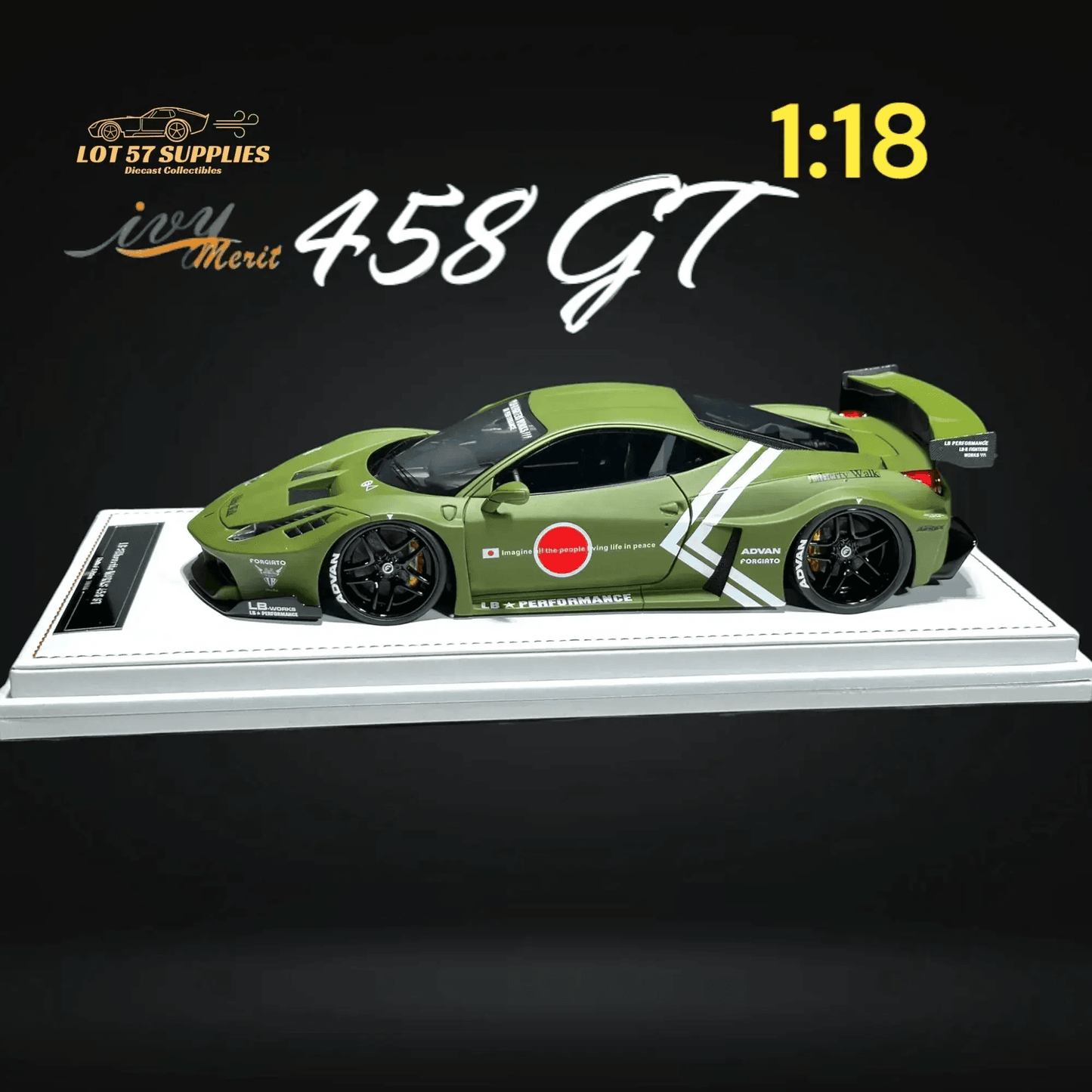 IVY MERIT 458 GT Fighter Green LBWK LB Silhouette Resin 1:18 Scale - ToylandEU