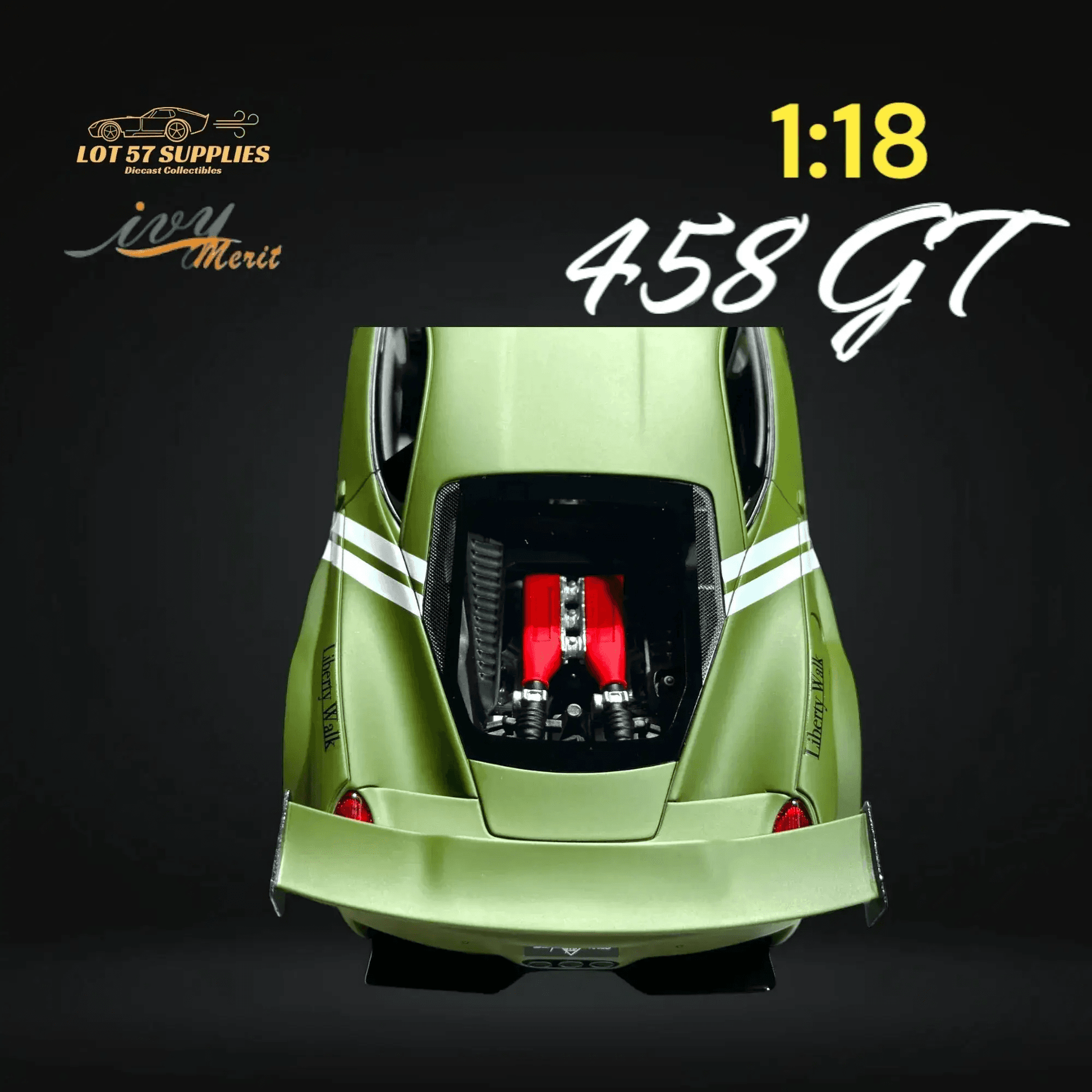 IVY MERIT 458 GT Fighter Green LBWK LB Silhouette Resin 1:18 Scale - ToylandEU
