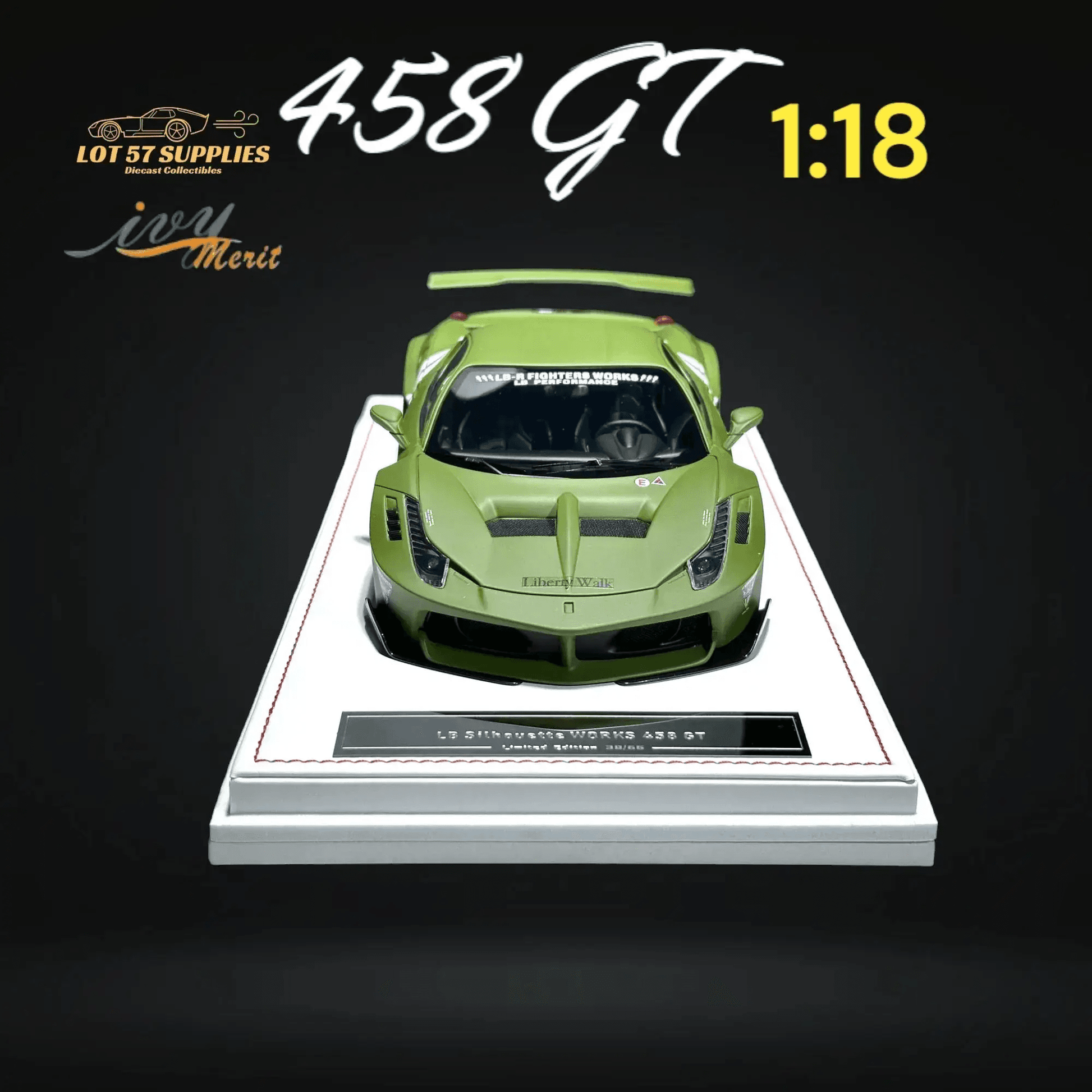 IVY MERIT 458 GT Fighter Green LBWK LB Silhouette Resin 1:18 Scale - ToylandEU