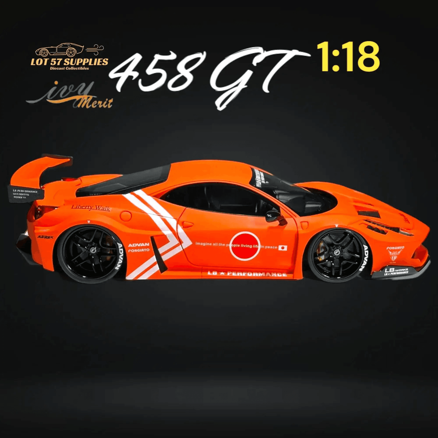 IVY MERIT 458 GT Fighter Orange LBWK LB Silhouette Resin 1:18 Scale - ToylandEU