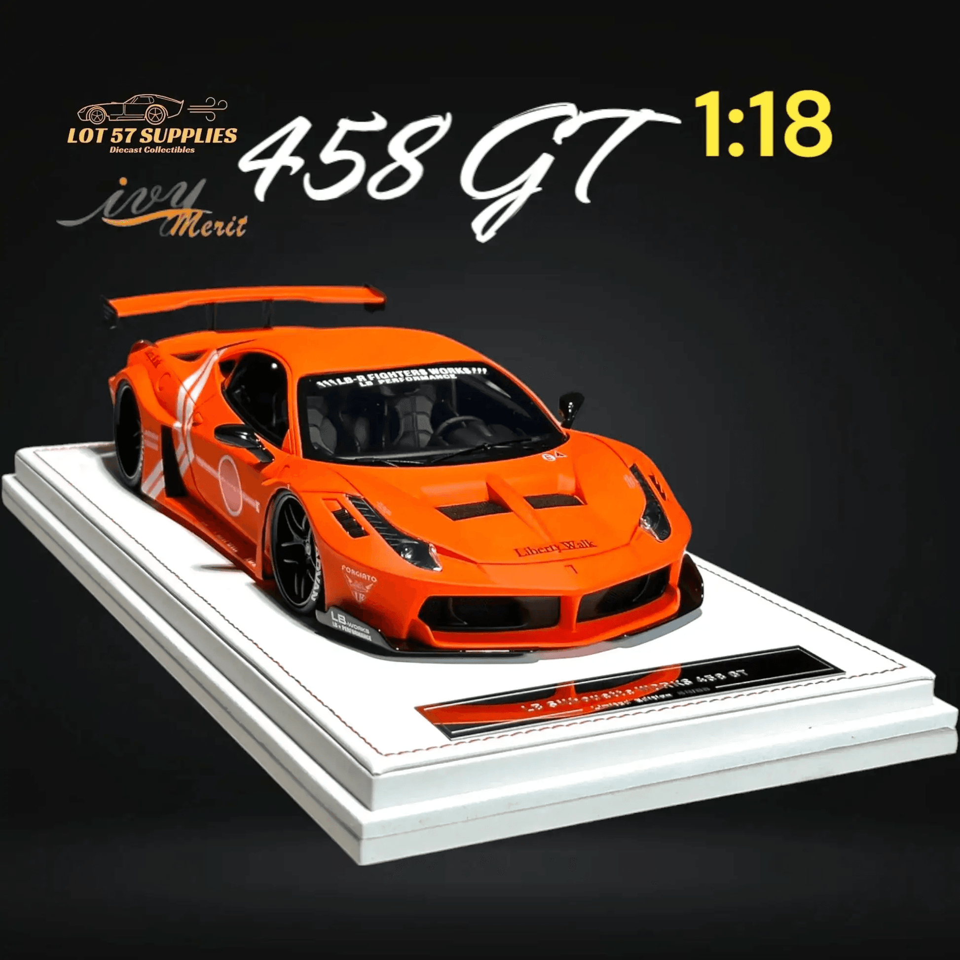 IVY MERIT 458 GT Fighter Orange LBWK LB Silhouette Resin 1:18 Scale - ToylandEU