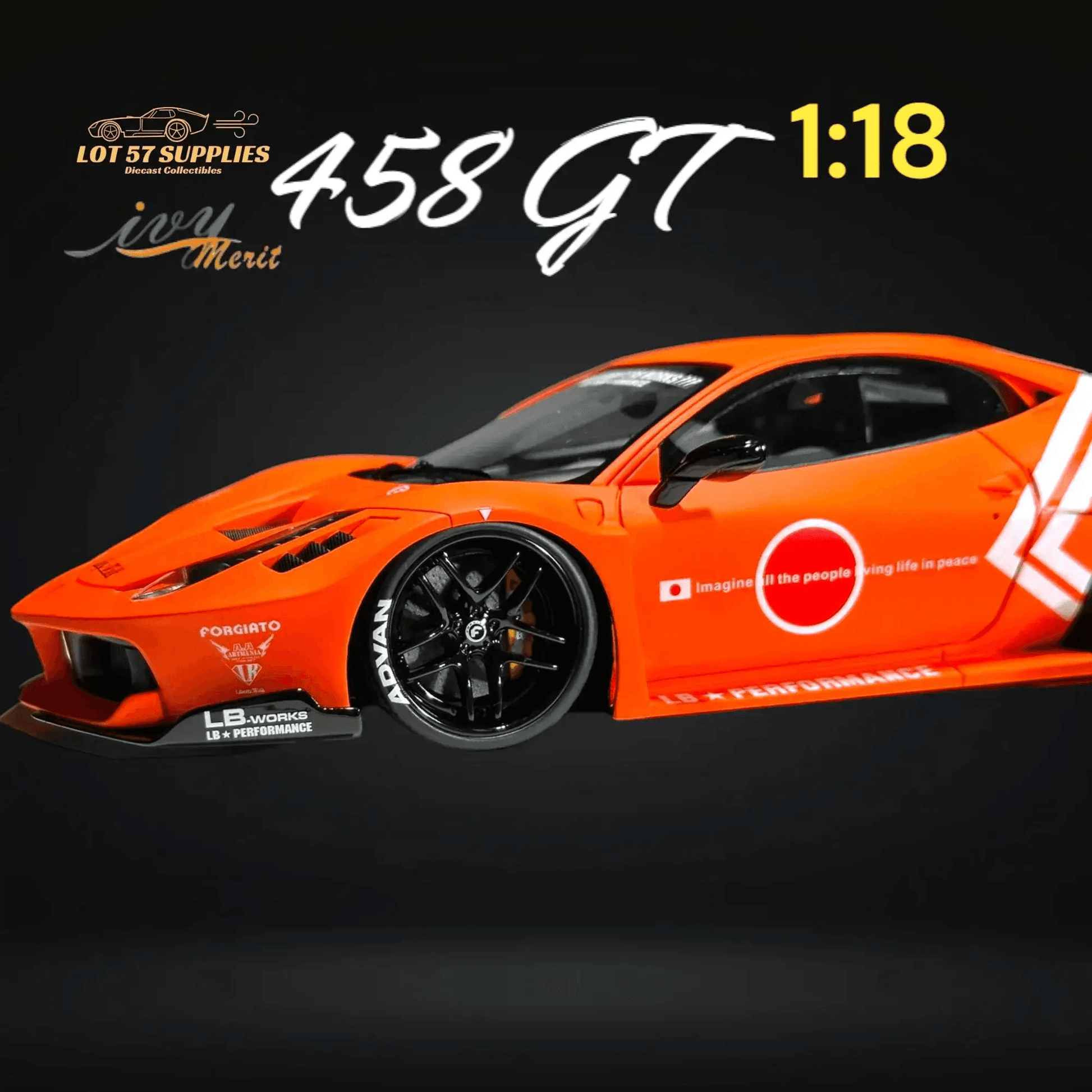IVY MERIT 458 GT Fighter Orange LBWK LB Silhouette Resin 1:18 Scale - ToylandEU