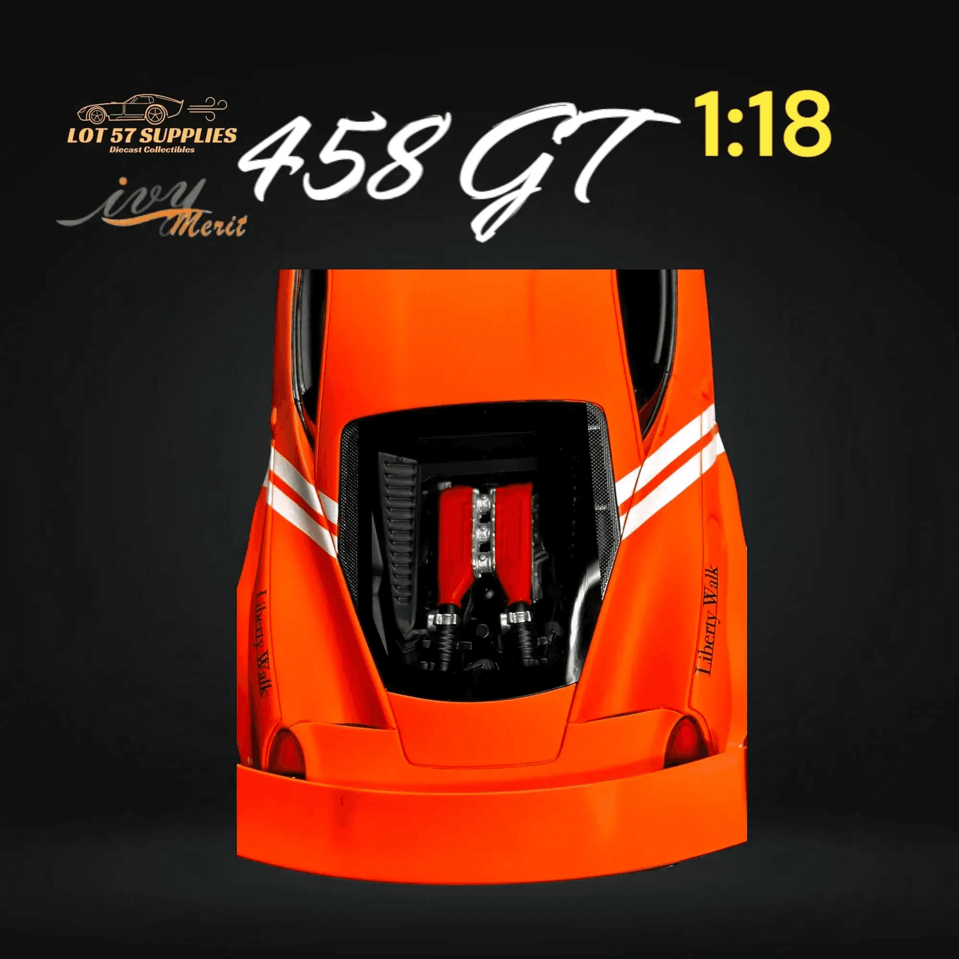 IVY MERIT 458 GT Fighter Orange LBWK LB Silhouette Resin 1:18 Scale - ToylandEU