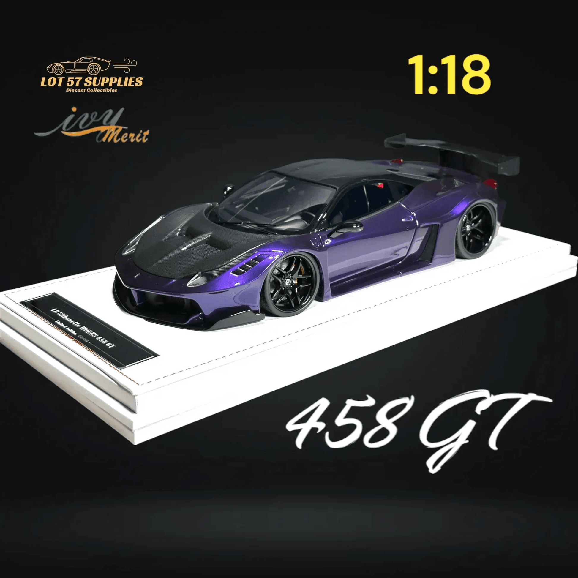 IVY MERIT 458 GT Purple LBWK LB Silhouette Resin 1:18 Scale - ToylandEU