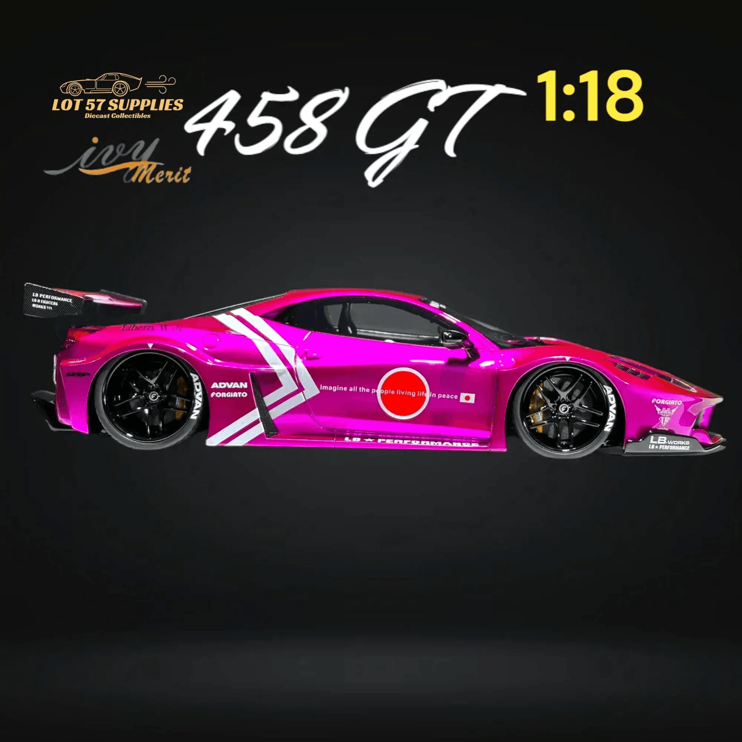 IVY MERIT 458 GT Fighter Purple LBWK LB Silhouette Resin 1:18 Scale - ToylandEU