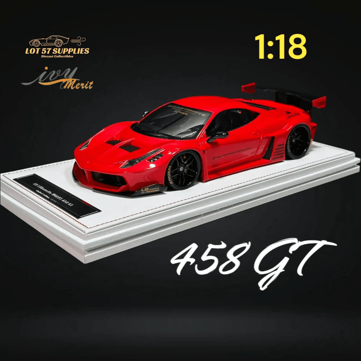 IVY MERIT 458 GT Rosso Red LBWK LB Silhouette Resin 1:18 Scale - ToylandEU