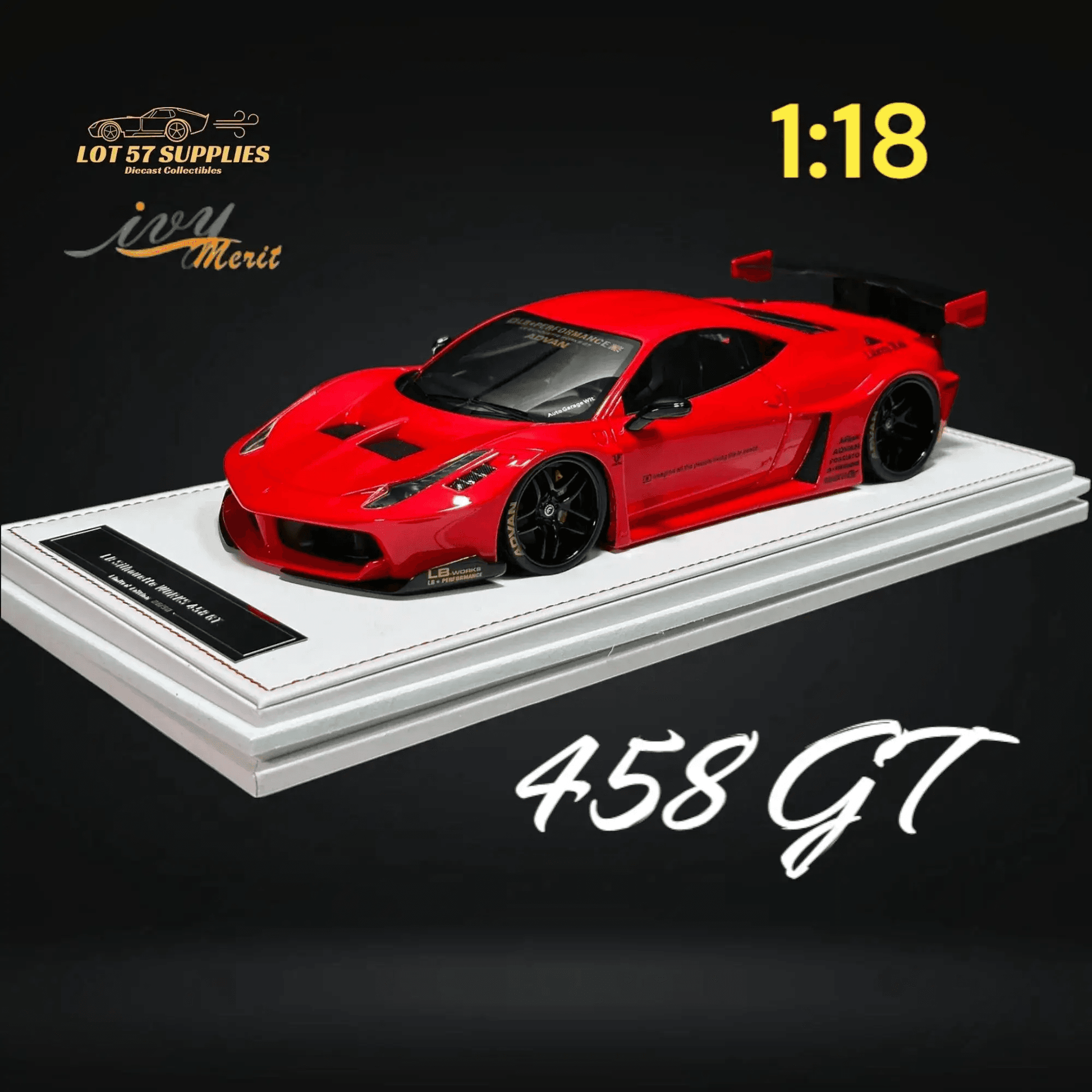 IVY MERIT 458 GT Rosso Red LBWK LB Silhouette Resin 1:18 Scale - ToylandEU