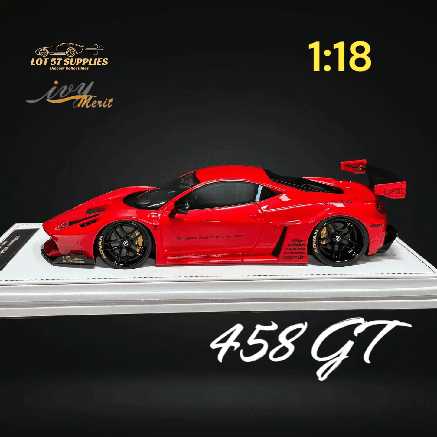 IVY MERIT 458 GT Rosso Red LBWK LB Silhouette Resin 1:18 Scale - ToylandEU