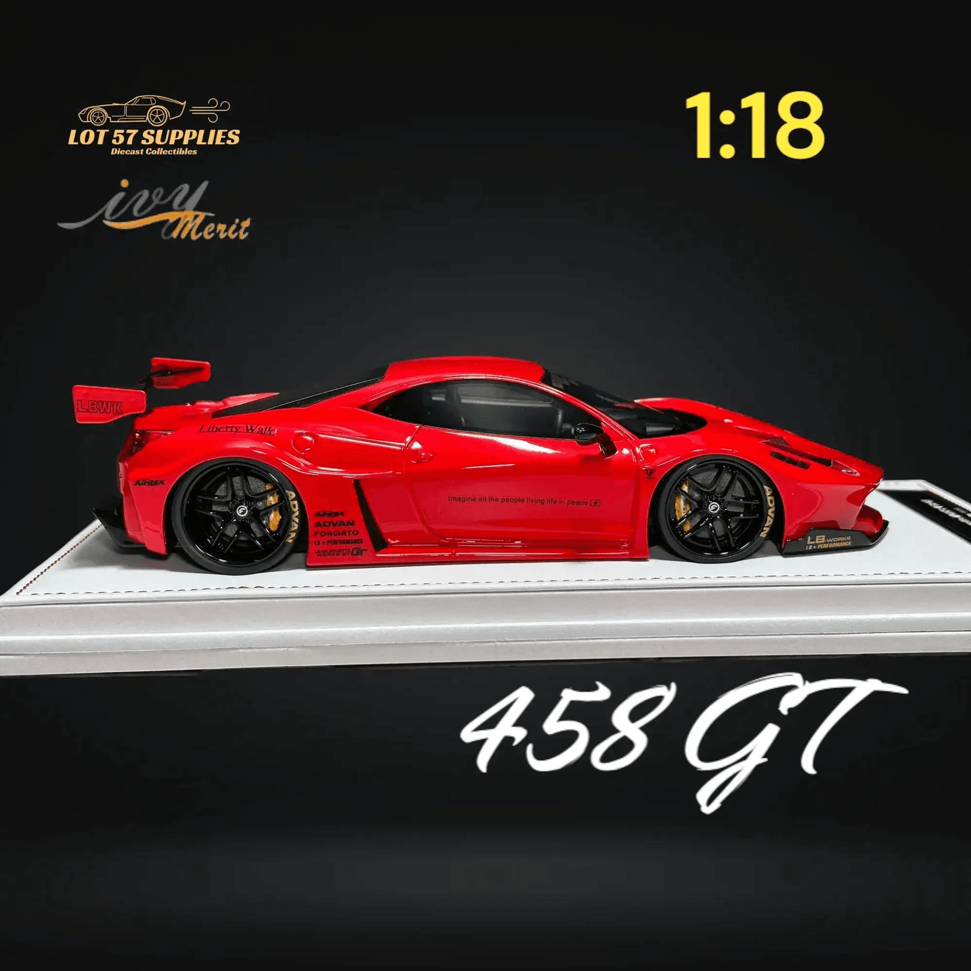 IVY MERIT 458 GT Rosso Red LBWK LB Silhouette Resin 1:18 Scale - ToylandEU