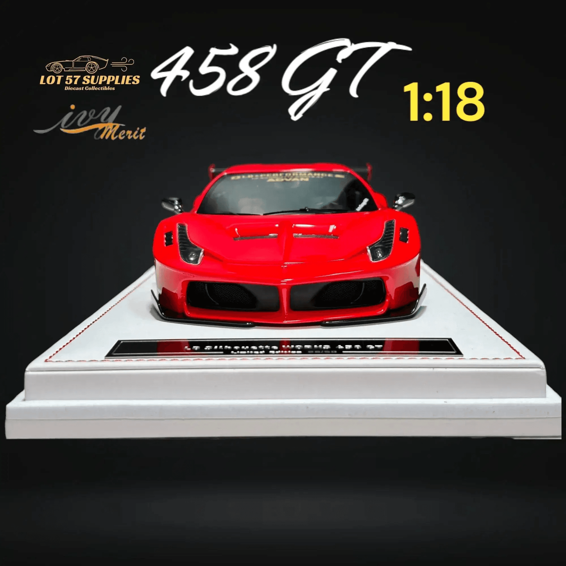 IVY MERIT 458 GT Rosso Red LBWK LB Silhouette Resin 1:18 Scale - ToylandEU