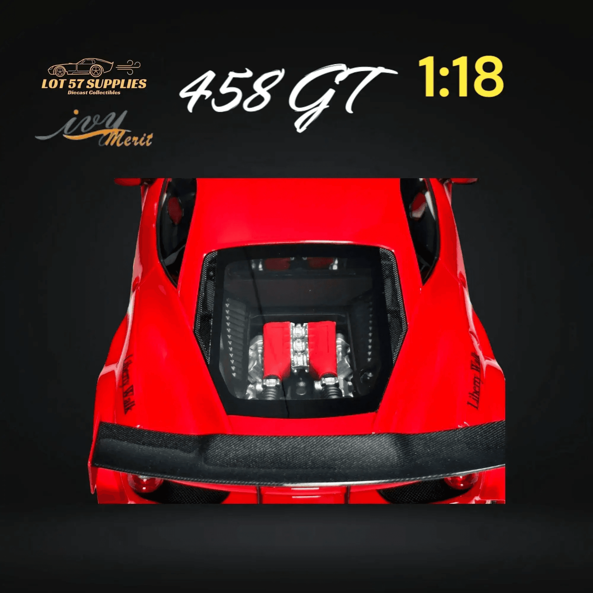 IVY MERIT 458 GT Rosso Red LBWK LB Silhouette Resin 1:18 Scale - ToylandEU