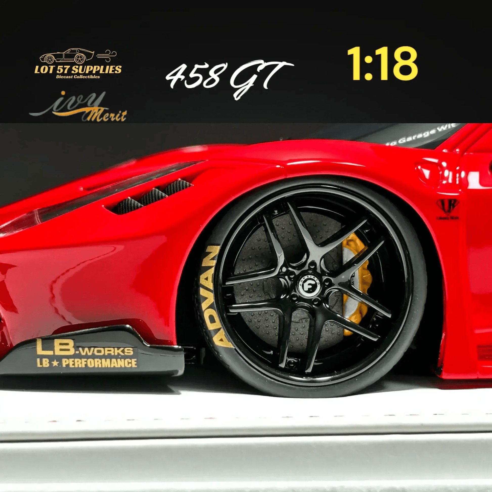 IVY MERIT 458 GT Rosso Red LBWK LB Silhouette Resin 1:18 Scale - ToylandEU