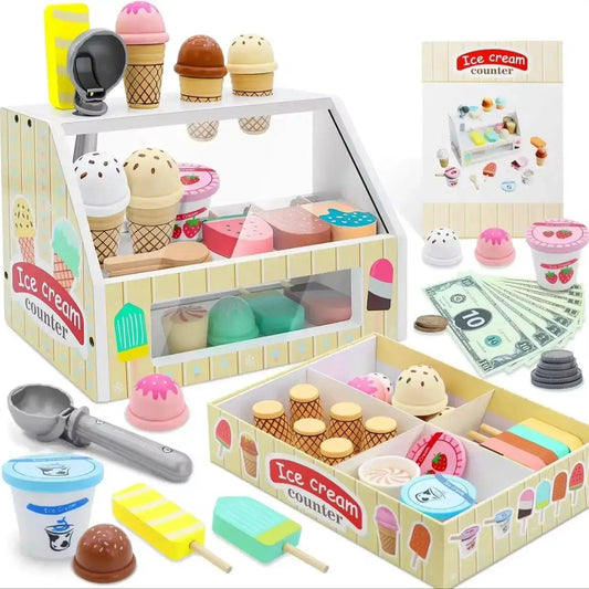  Ice Cream Counter Playset Wooden With Coin Role Play -  ToylandEU™