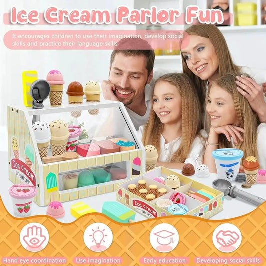  Ice Cream Counter Playset Wooden With Coin Role Play -  ToylandEU™