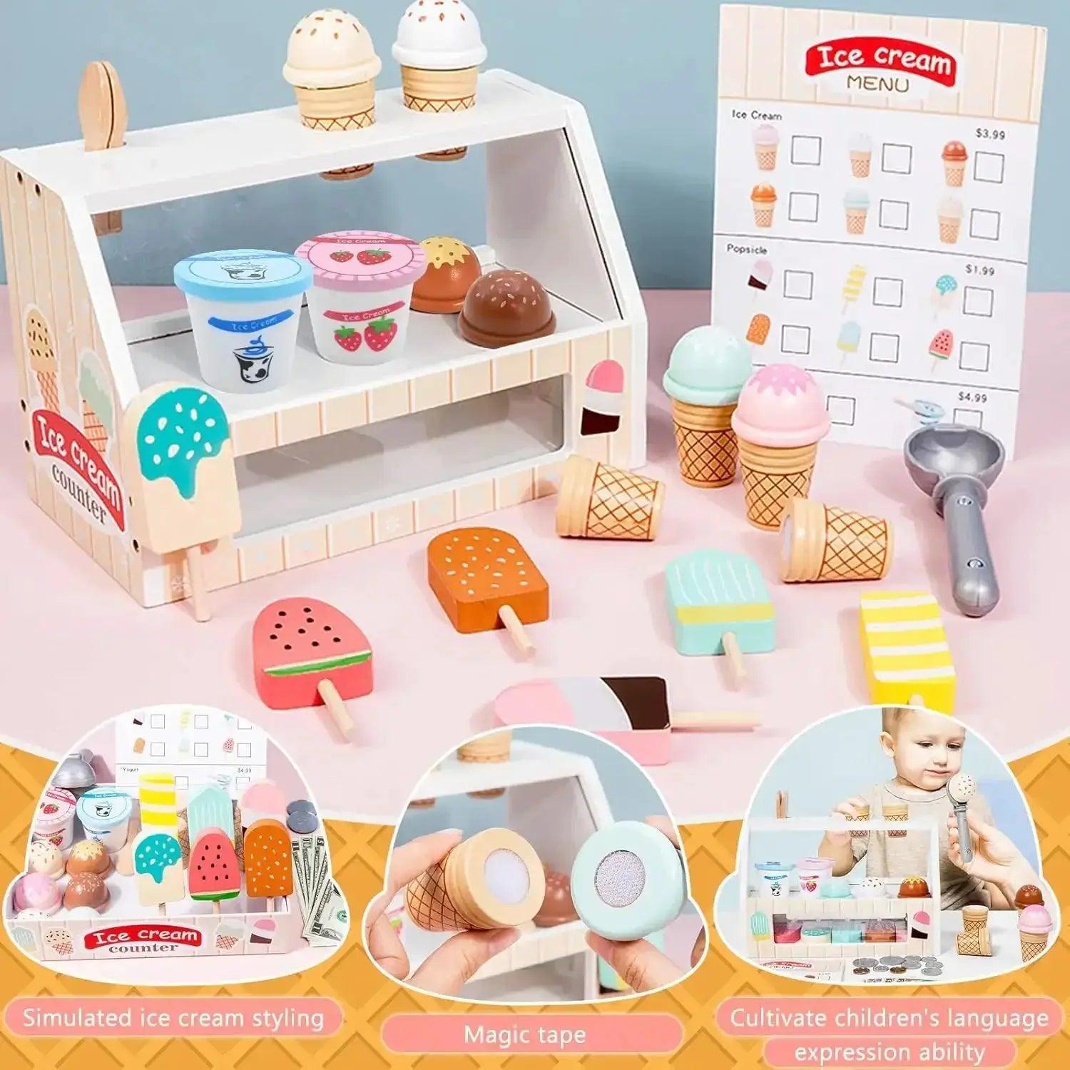  Ice Cream Counter Playset Wooden With Coin Role Play -  ToylandEU™