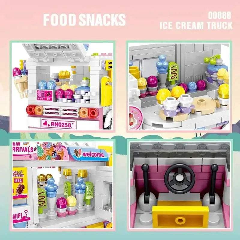 Ice Cream Truck Building Block toys Minifigures Food Trucks Fun for All over 500 Pieces - Minifigure Toys