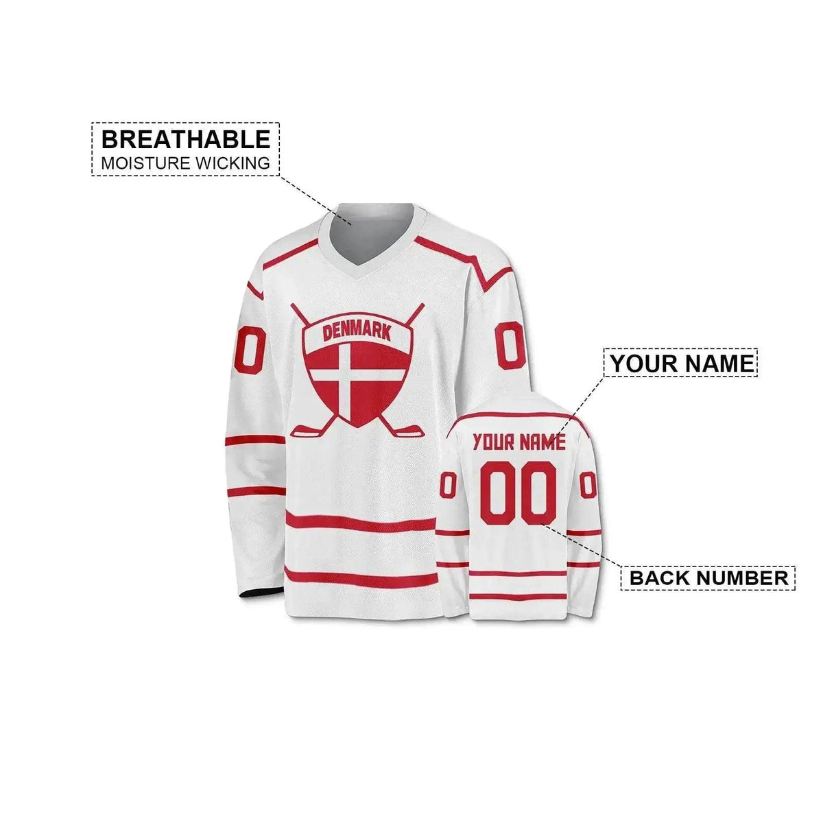  Customizable Denmark Hockey Jersey for All Ages - Personalized Men's, Women's, and Kids' Ice Hockey Apparel -  ToylandEU™