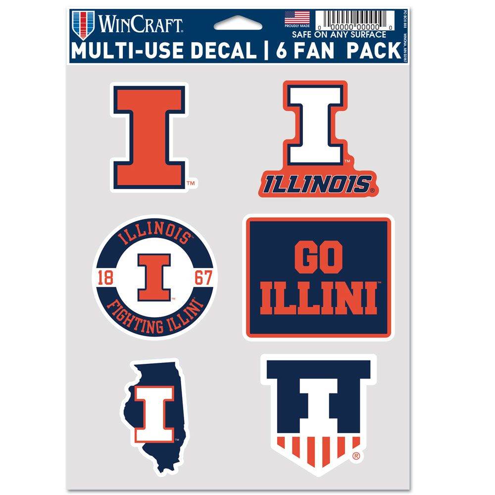Illinois Fighting Illini Decal Multi Use Fan 6 Pack - ToylandEU