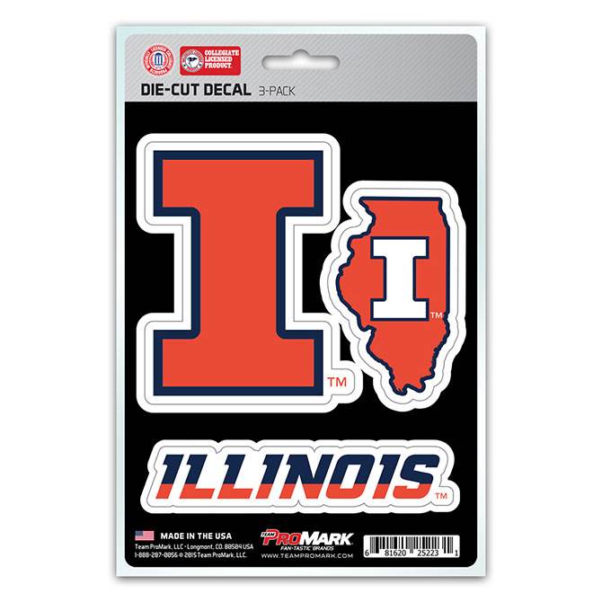 Illinois Fighting Illini Die Cut Decals 3 Pack Team Promark - ToylandEU