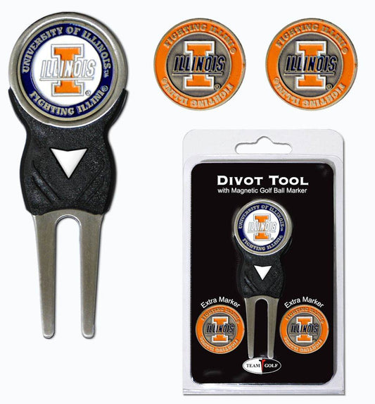 Illinois Fighting Illini Golf Divot Tool 3 Markers Nickel - ToylandEU