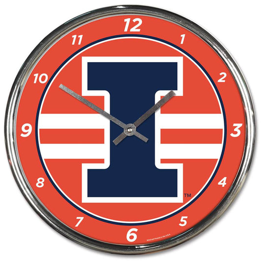 Illinois Fighting Illini Round Wall Clock Chrome Finish - ToylandEU