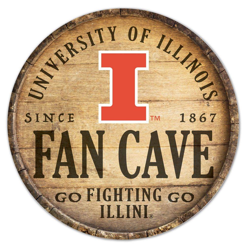 Illinois Fighting Illini Round Wood Sign 14 Inch Barrel Top - ToylandEU