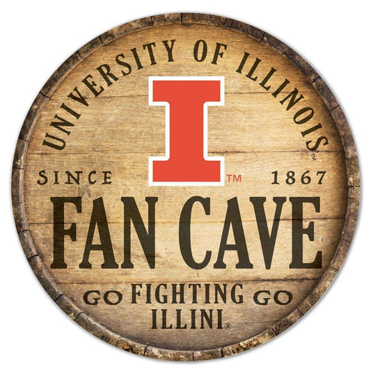 Illinois Fighting Illini Round Wood Sign 14 Inch Barrel Top - ToylandEU